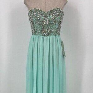 My Michelle Seafoam Homecoming Strapless Rhinestones Formal Dress Prom NWT Sz 9